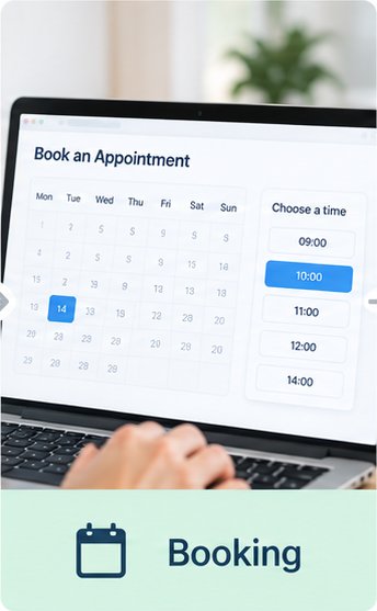 An online appointment booking calendar with available times